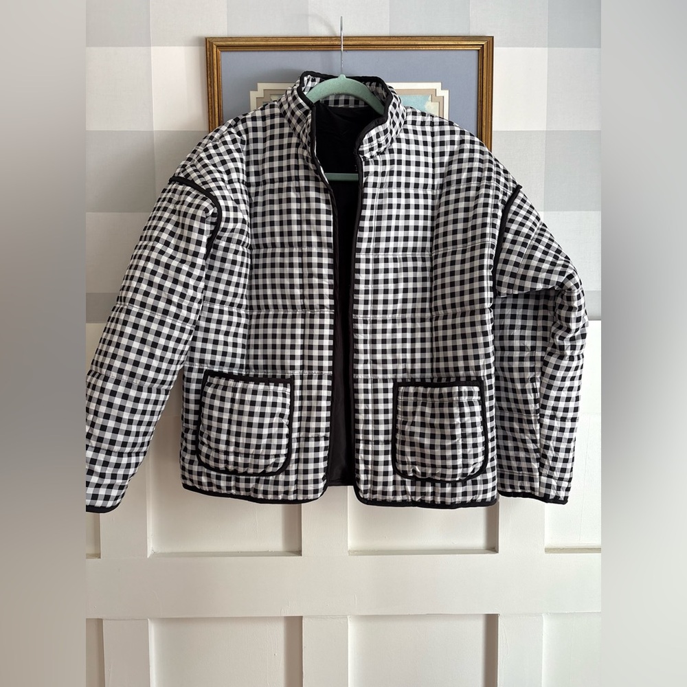 Gingham Quilted Lightweight Jacket in Black & White Medium